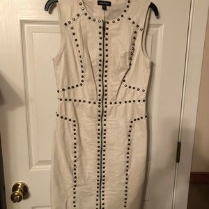 Off white leather midi dress